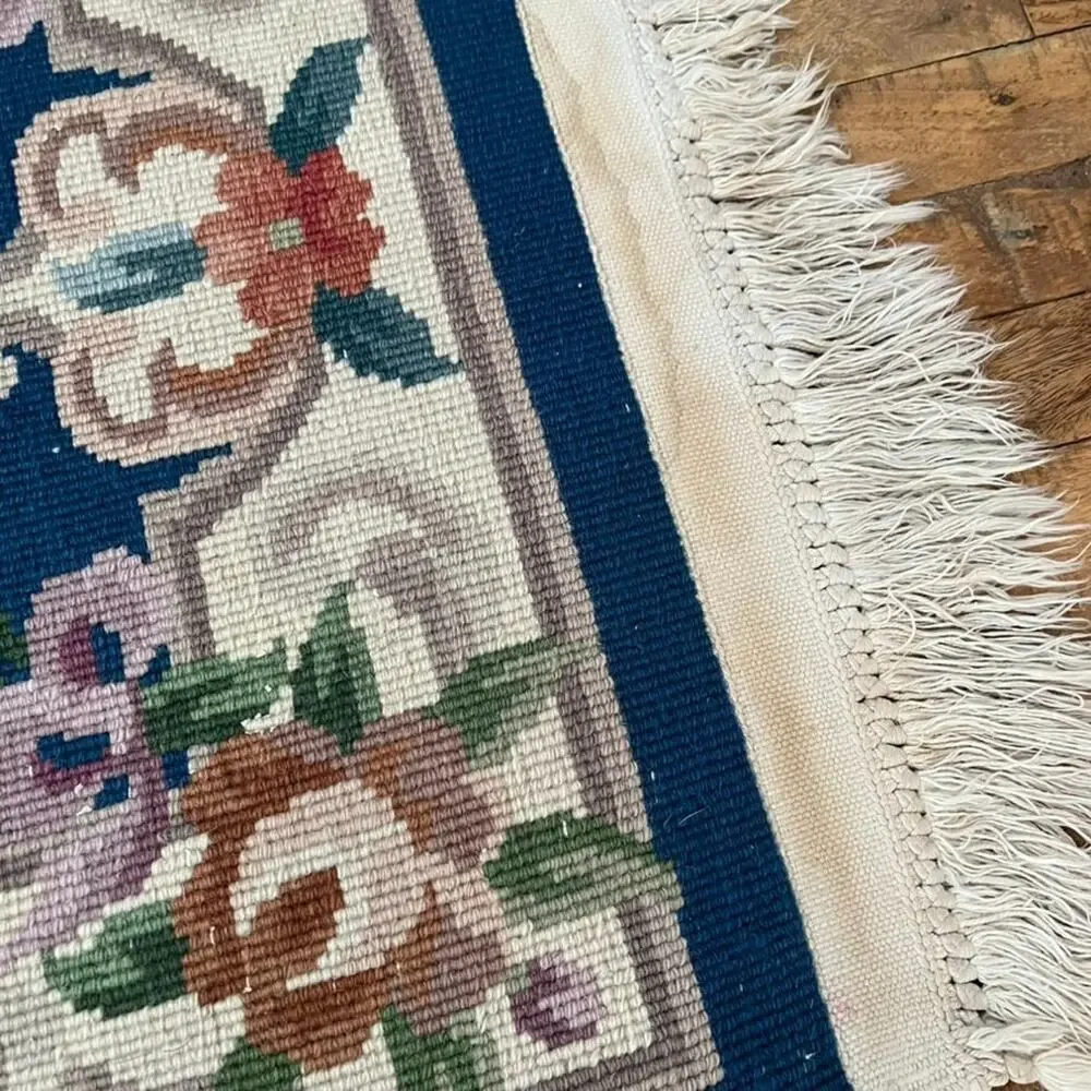 Blue Chinese Hand Knotted Aubusson Wool Rug 39